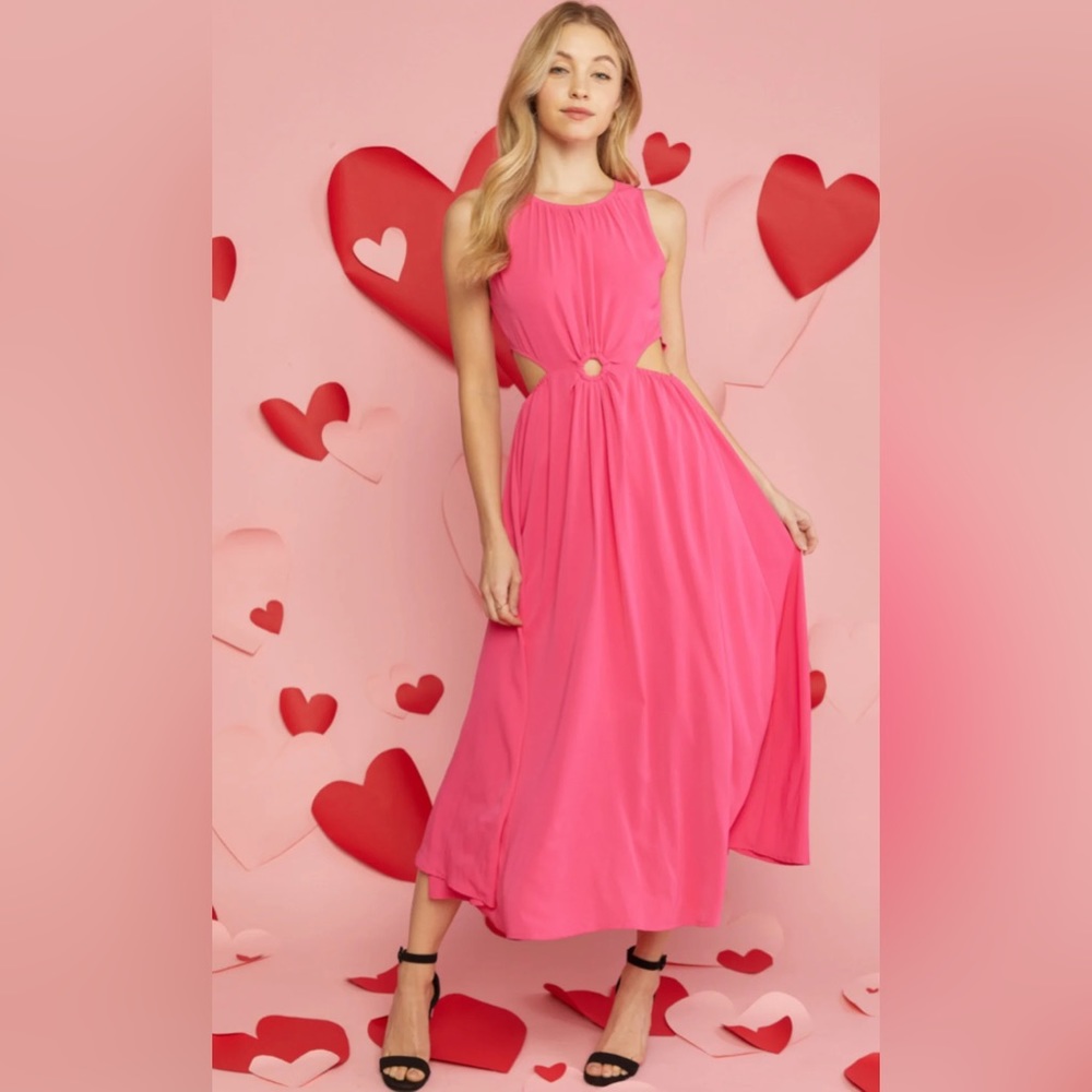 NWOT never worn Entro hot pink side cut out maxi dress. Size small.